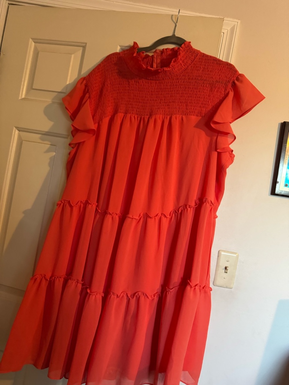 Women’s Ruffled Tiered Dress - Coral Orange